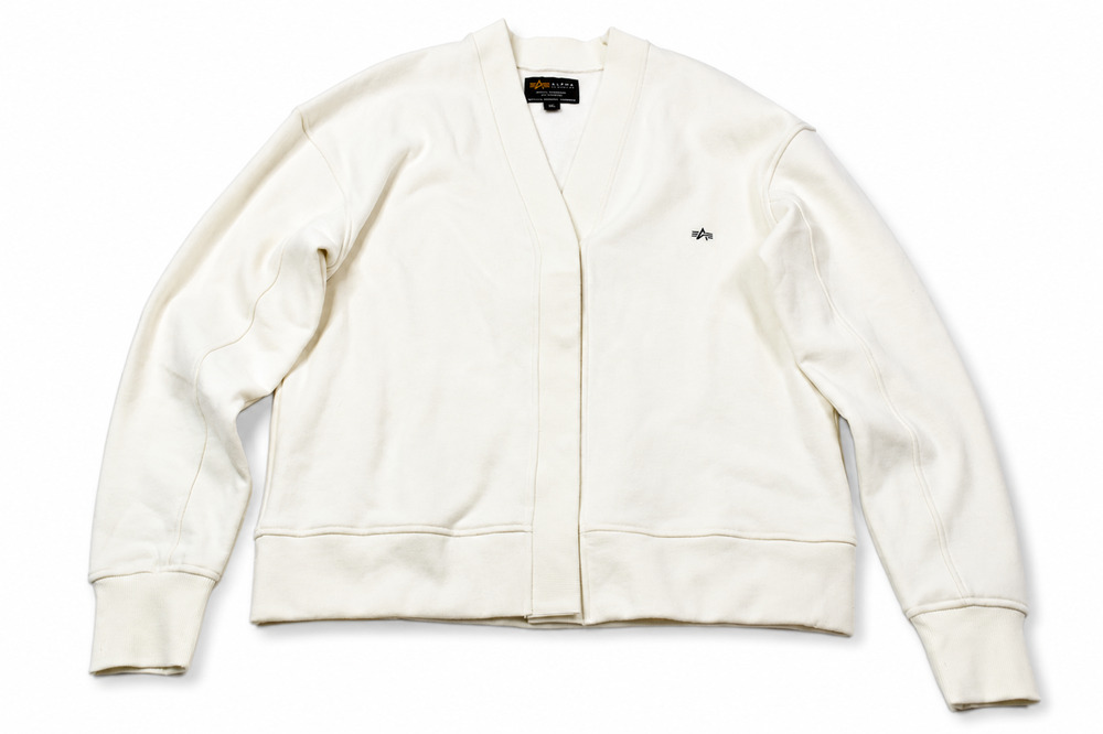 Alpha Industries Cardigan Sweater Mens Small White Long Sleeve V-Neck Snap